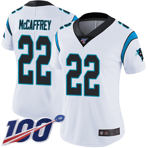 Carolina Panthers Limited White Women Christian McCaffrey Road Jersey NFL Football #22 100th Season Vapor Untouchable